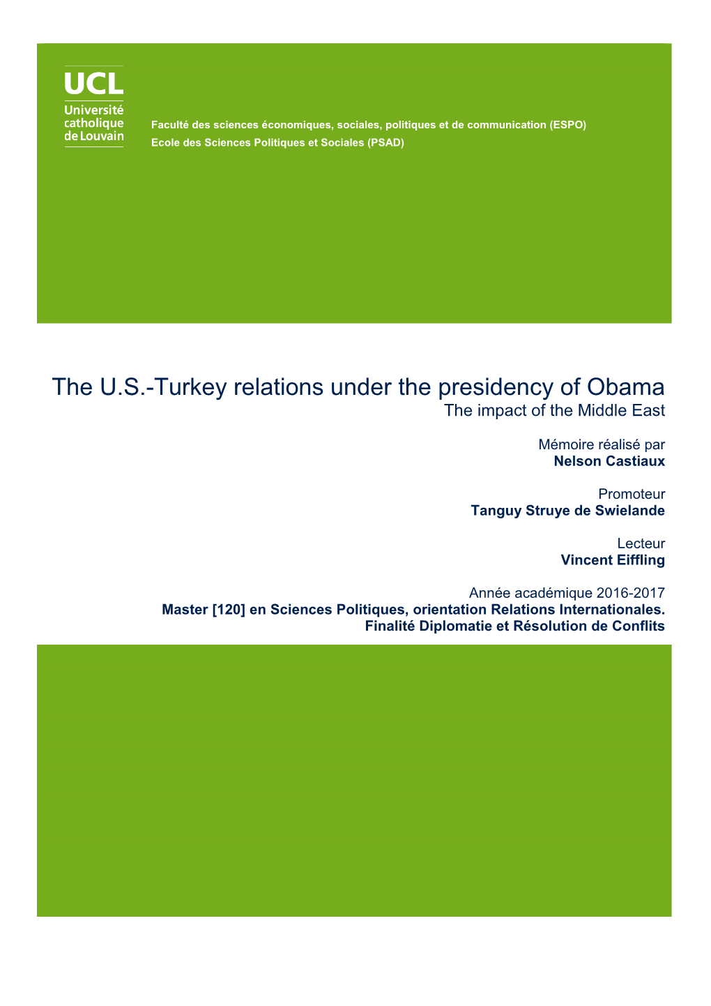 The U.S.-Turkey Relations Under the Presidency of Obama the Impact of the Middle East