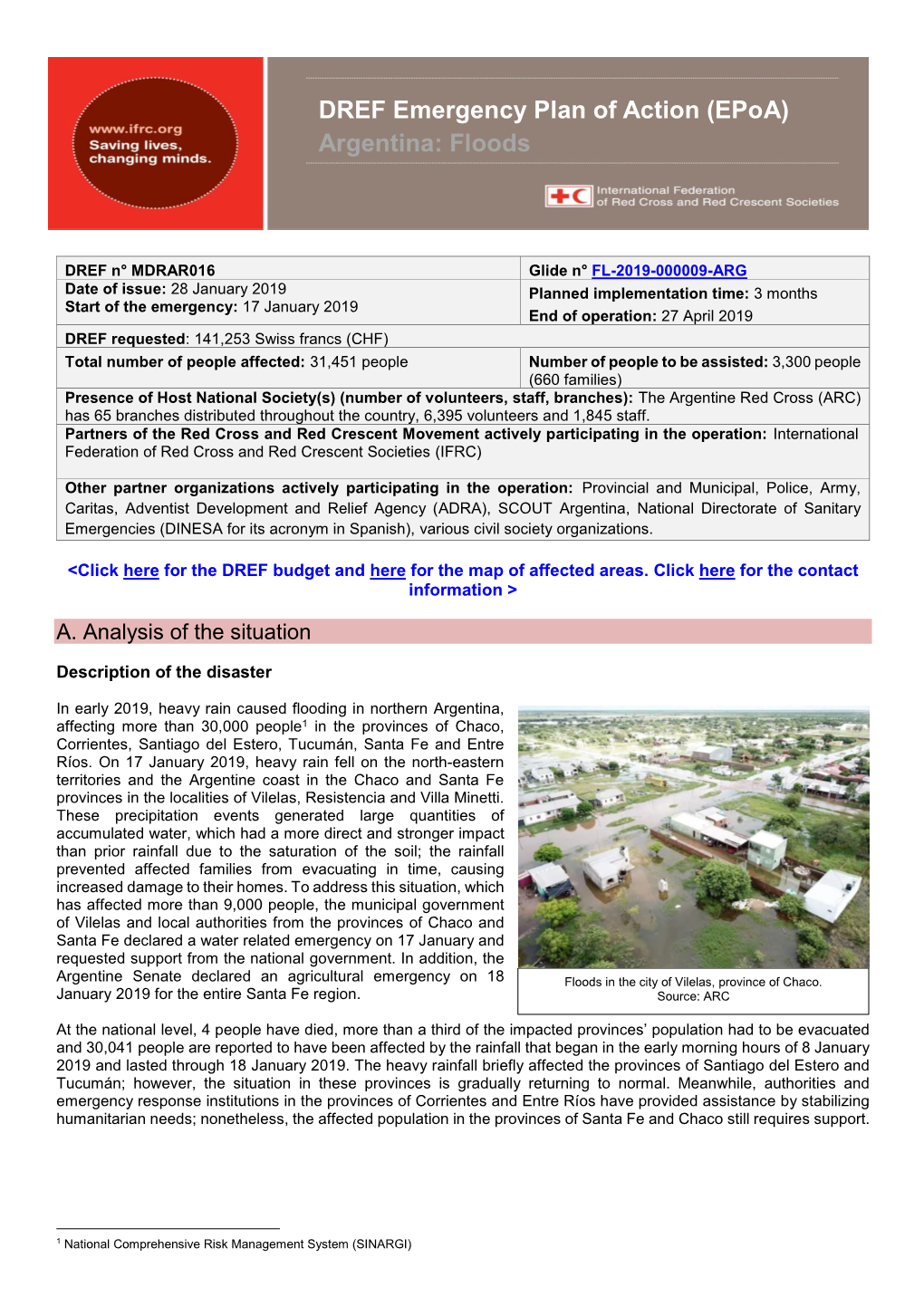 DREF Emergency Plan of Action (Epoa) Argentina: Floods