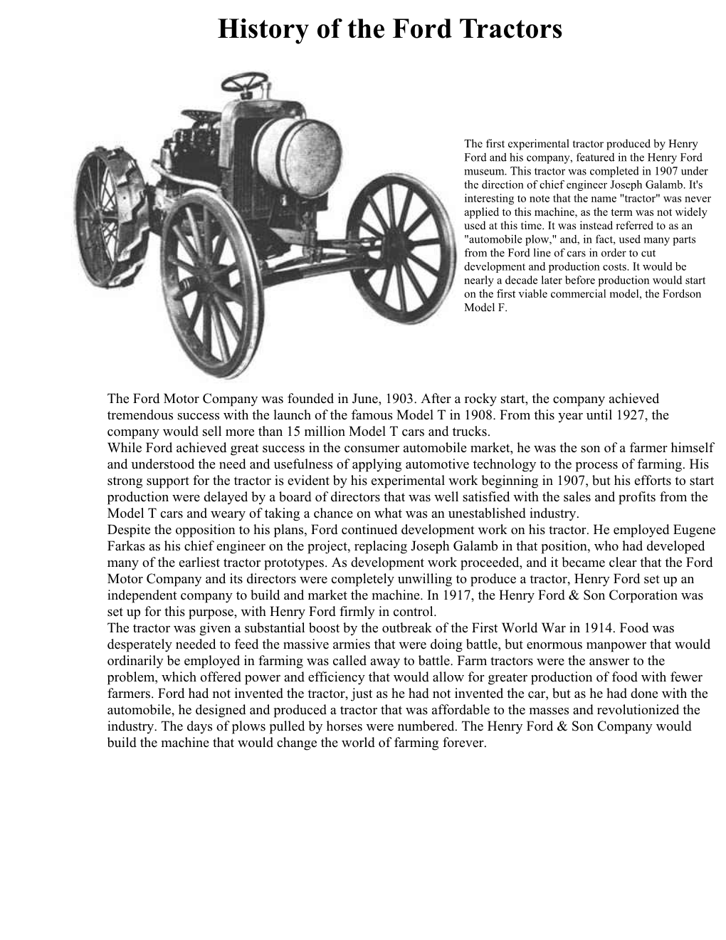 History of the Ford Tractors