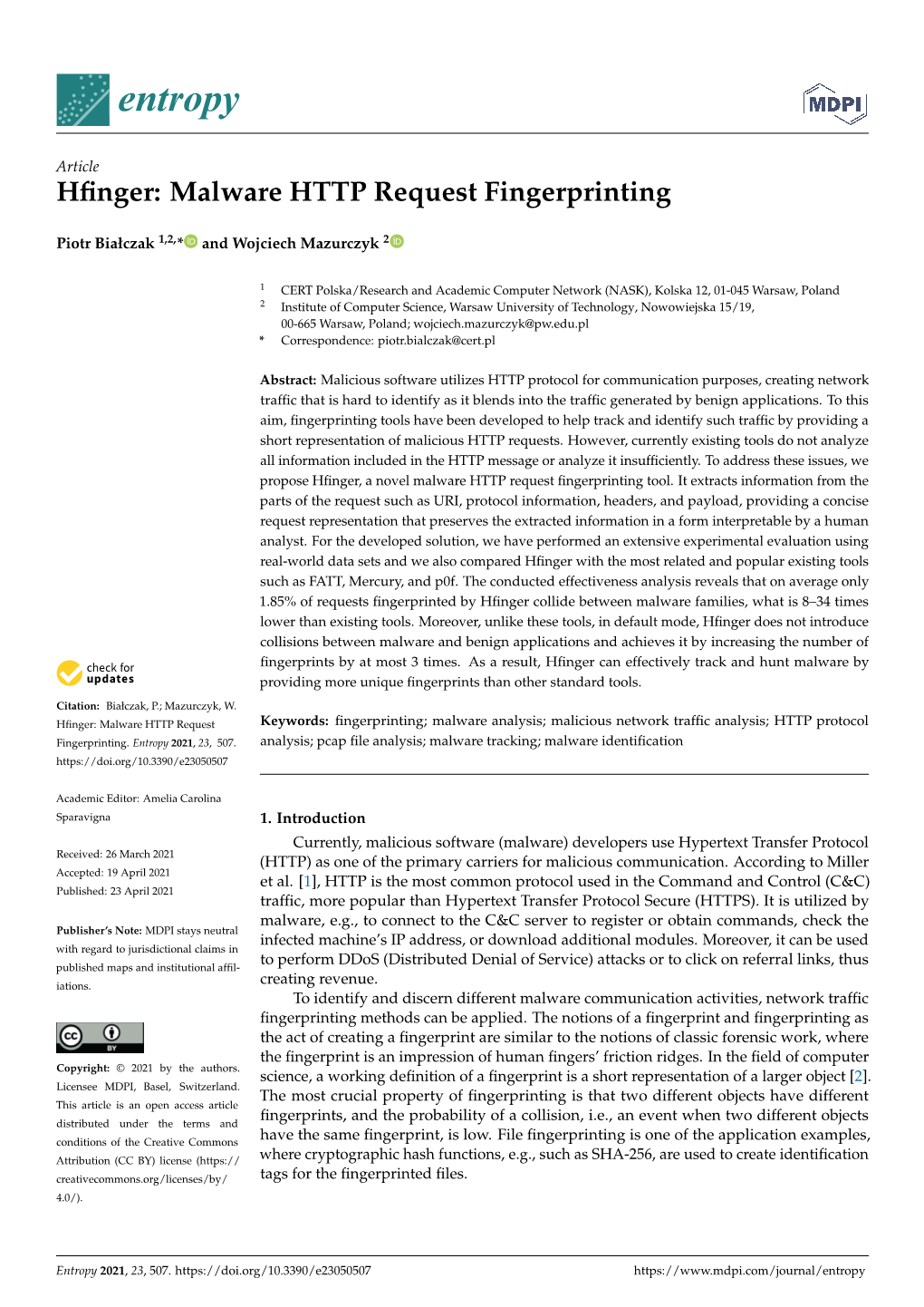 Hfinger: Malware HTTP Request Fingerprinting