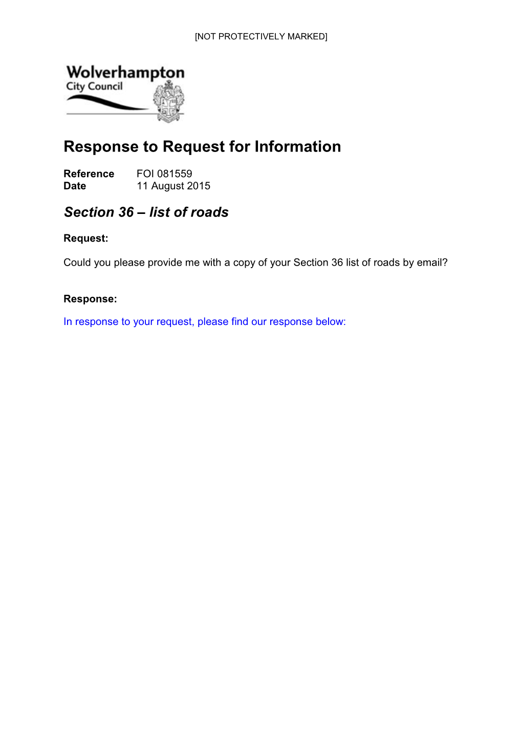 Response to Request for Information