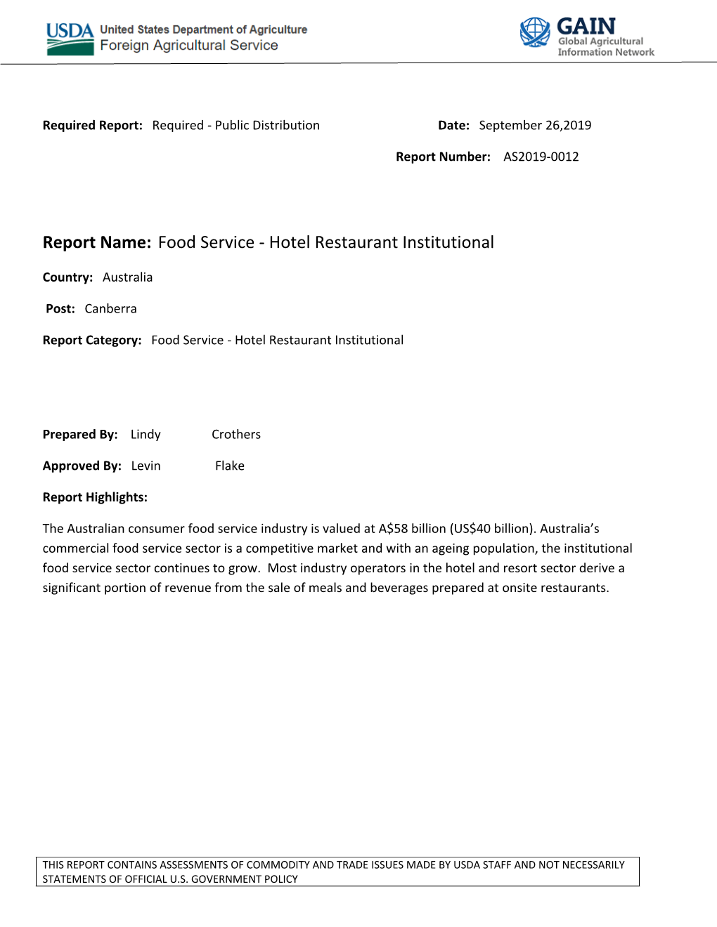 Food Service - Hotel Restaurant Institutional