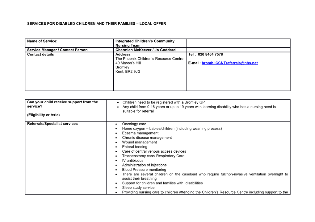 Services for Disabled Children and Their Families Local Offer