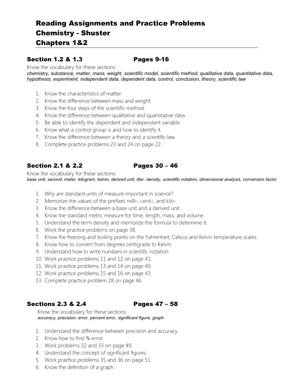 Reading Assignments and Practice Problems