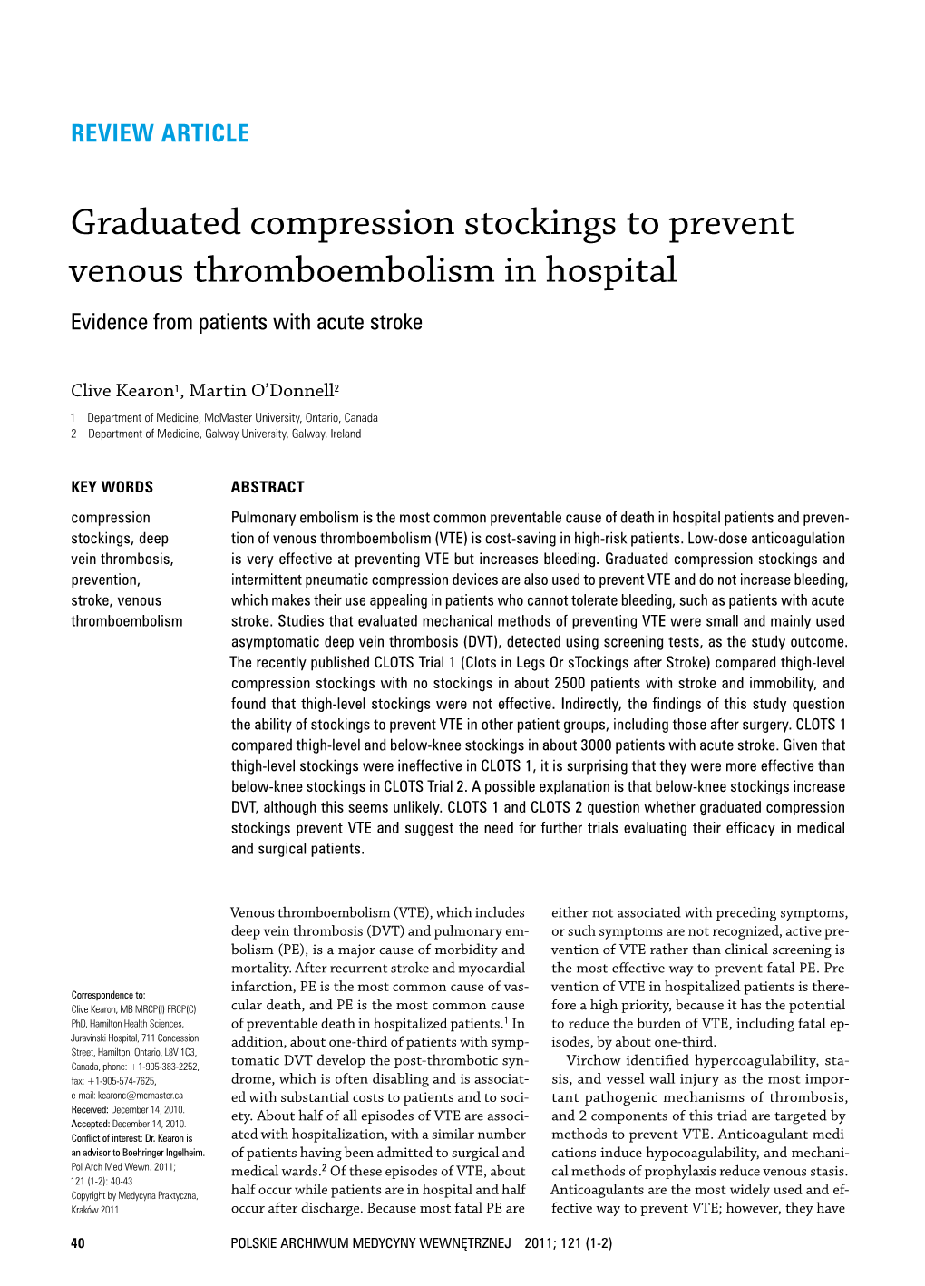 Graduated Compression Stockings to Prevent Venous Thromboembolism in Hospital Evidence from Patients with Acute Stroke