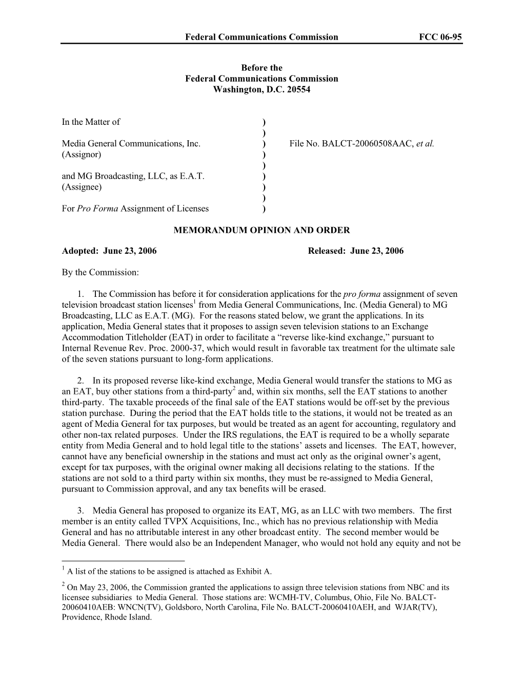 Federal Communications Commission FCC 06-95 Before the Federal