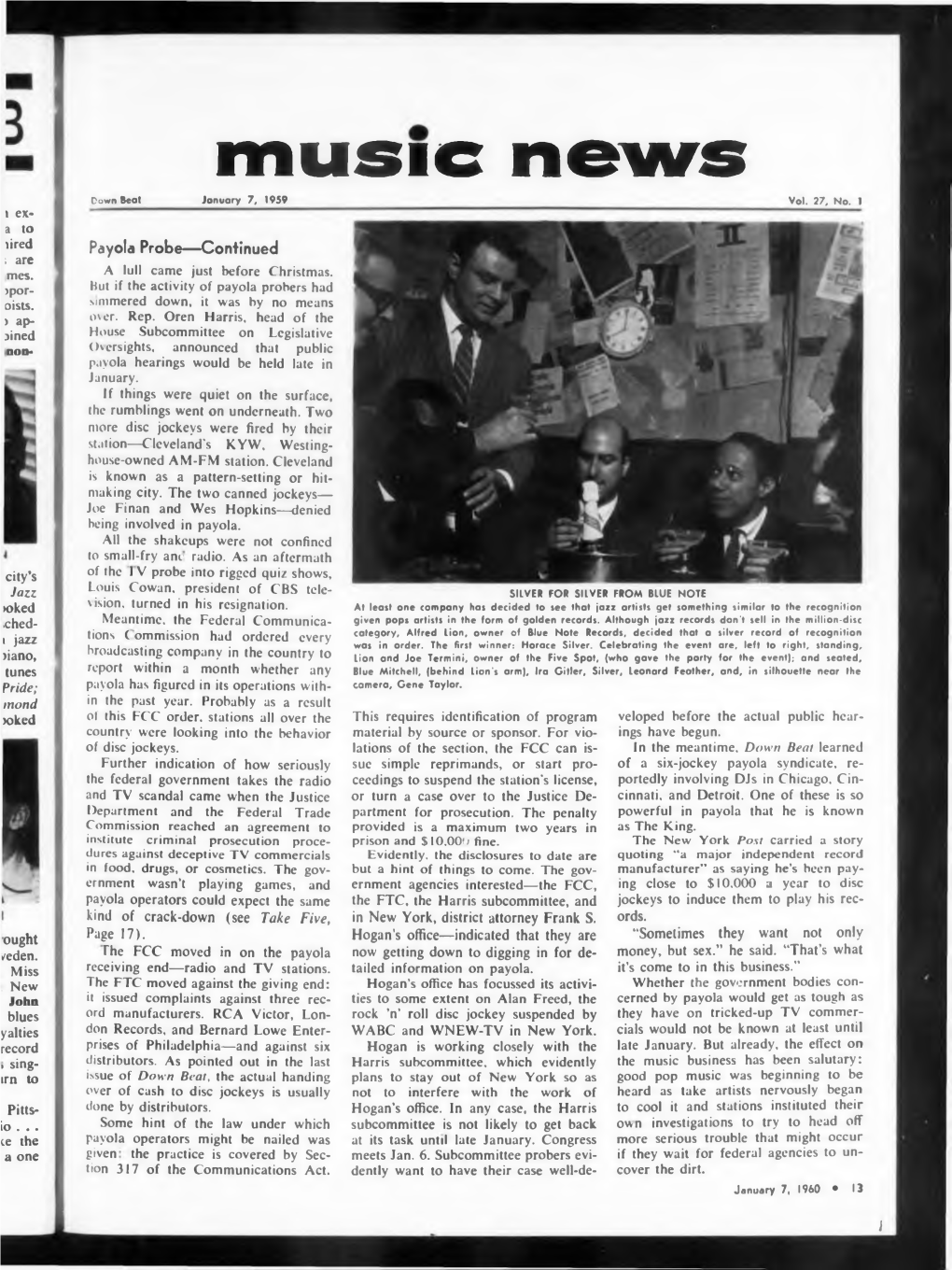 Music News Down Beat January 7, 1959 Vol