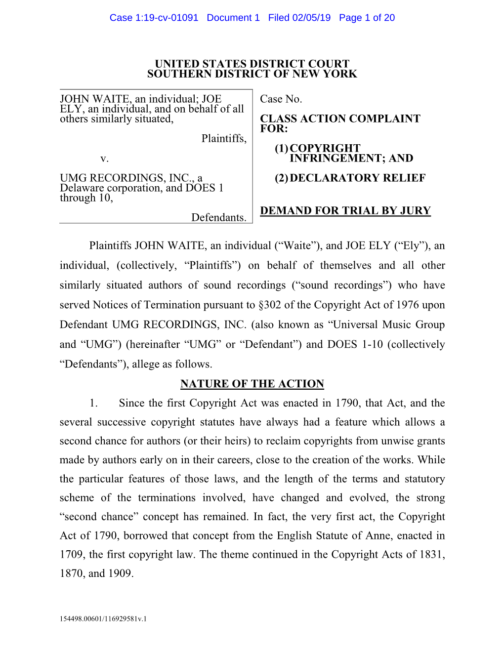 Waite Et Al V. Umg Recordings, Inc. a Delaware