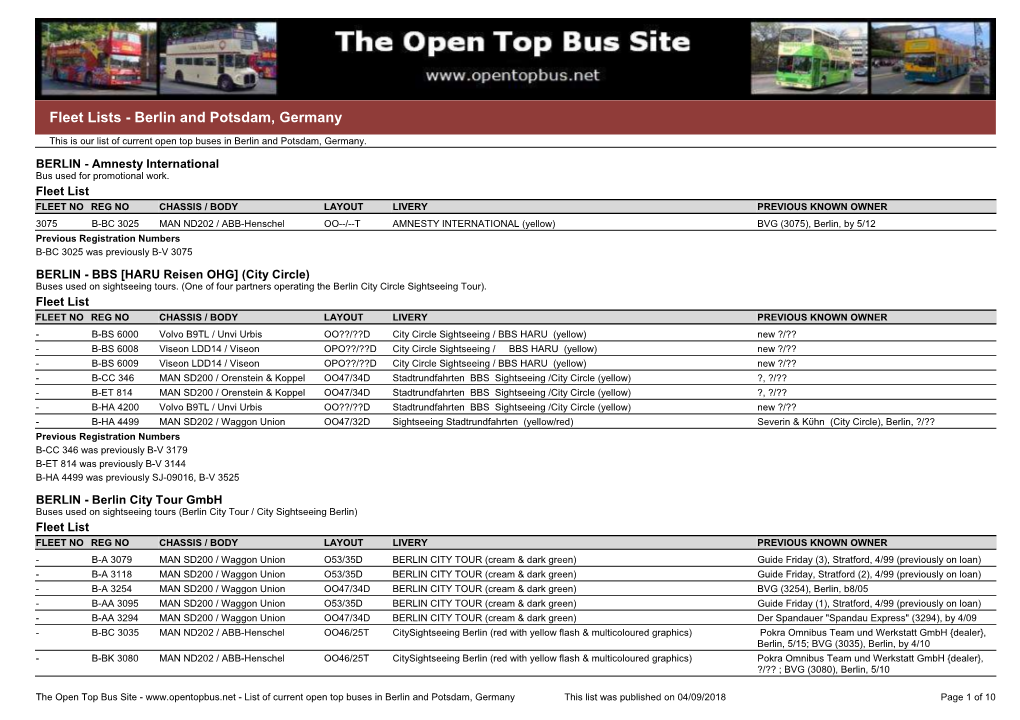 Fleet Lists - Berlin and Potsdam, Germany