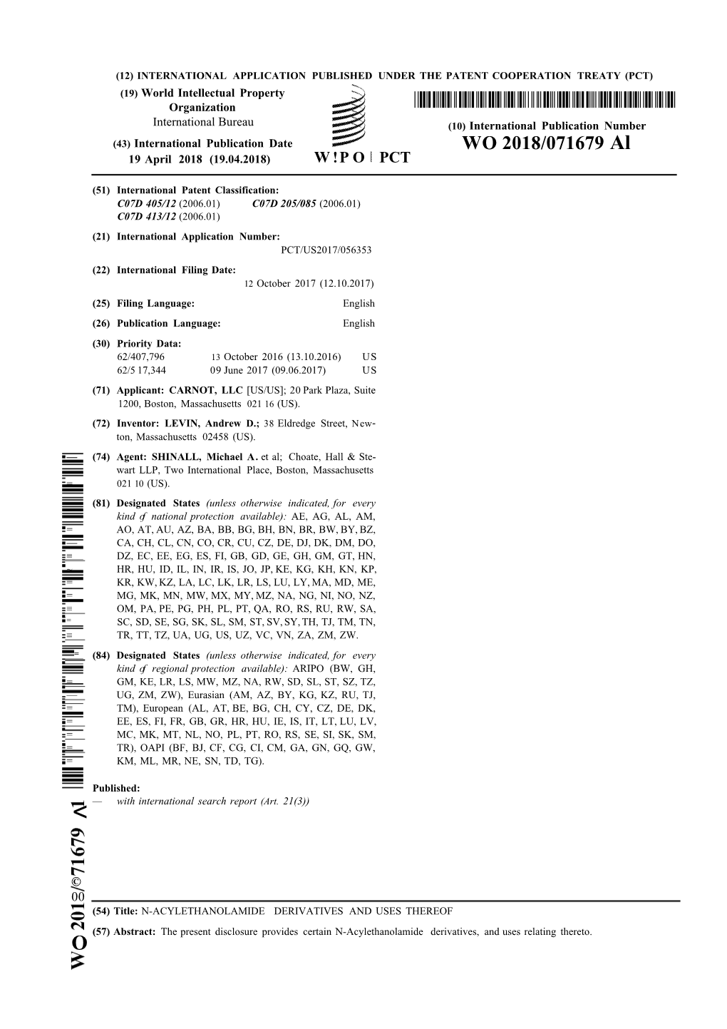 WO 2018/071679 Al 19 April 2018 (19.04.2018) W !P O PCT