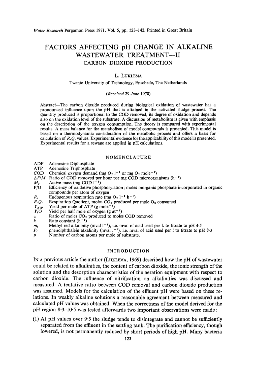 FACTORS AFFECTING Ph CHANGE in ALKALINE WASTEWATER TREATMENT--II CARBON DIOXIDE PRODUCTION