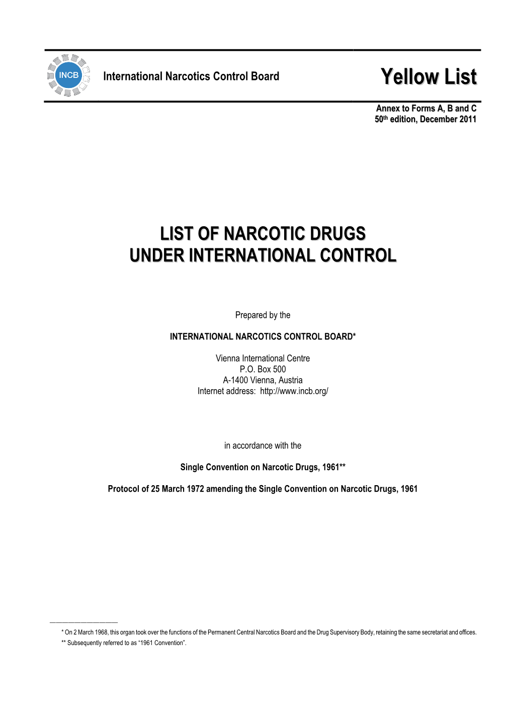 List of Narcotic Drugs Under International Control