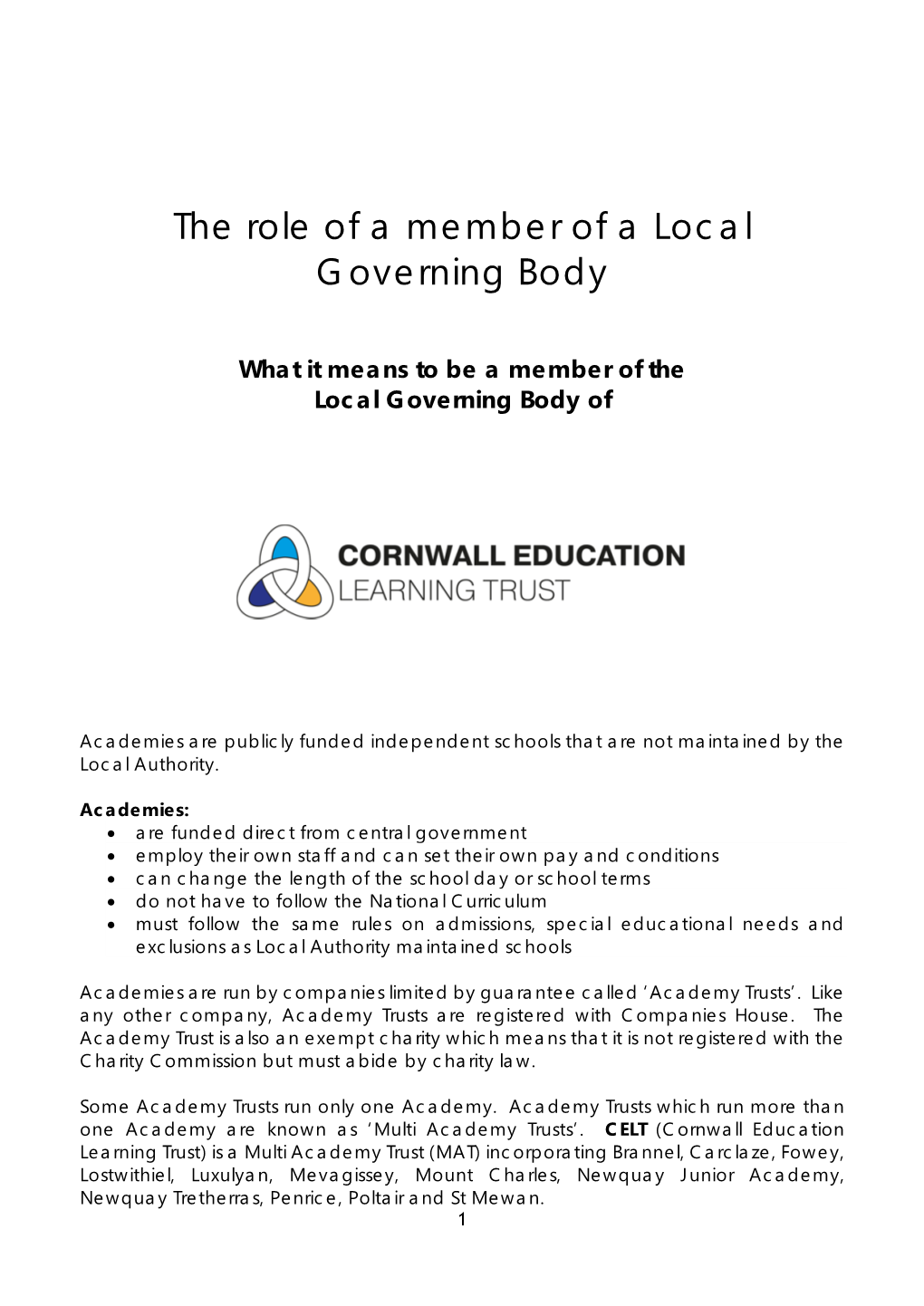 The Role of a Member of a Local Governing Body