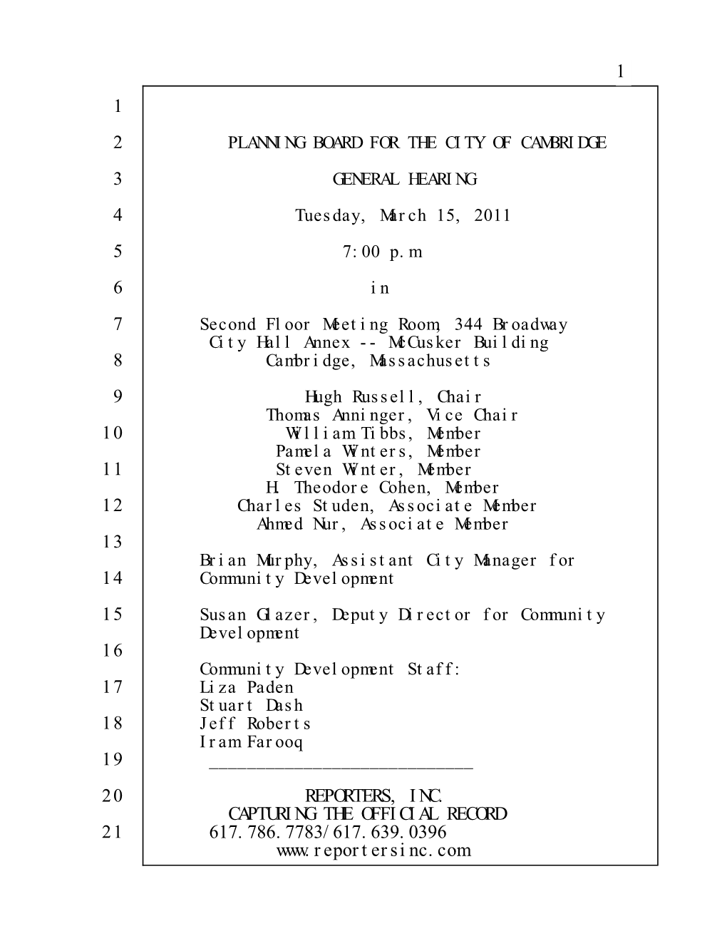 Planning Board Transcript March 15 2011