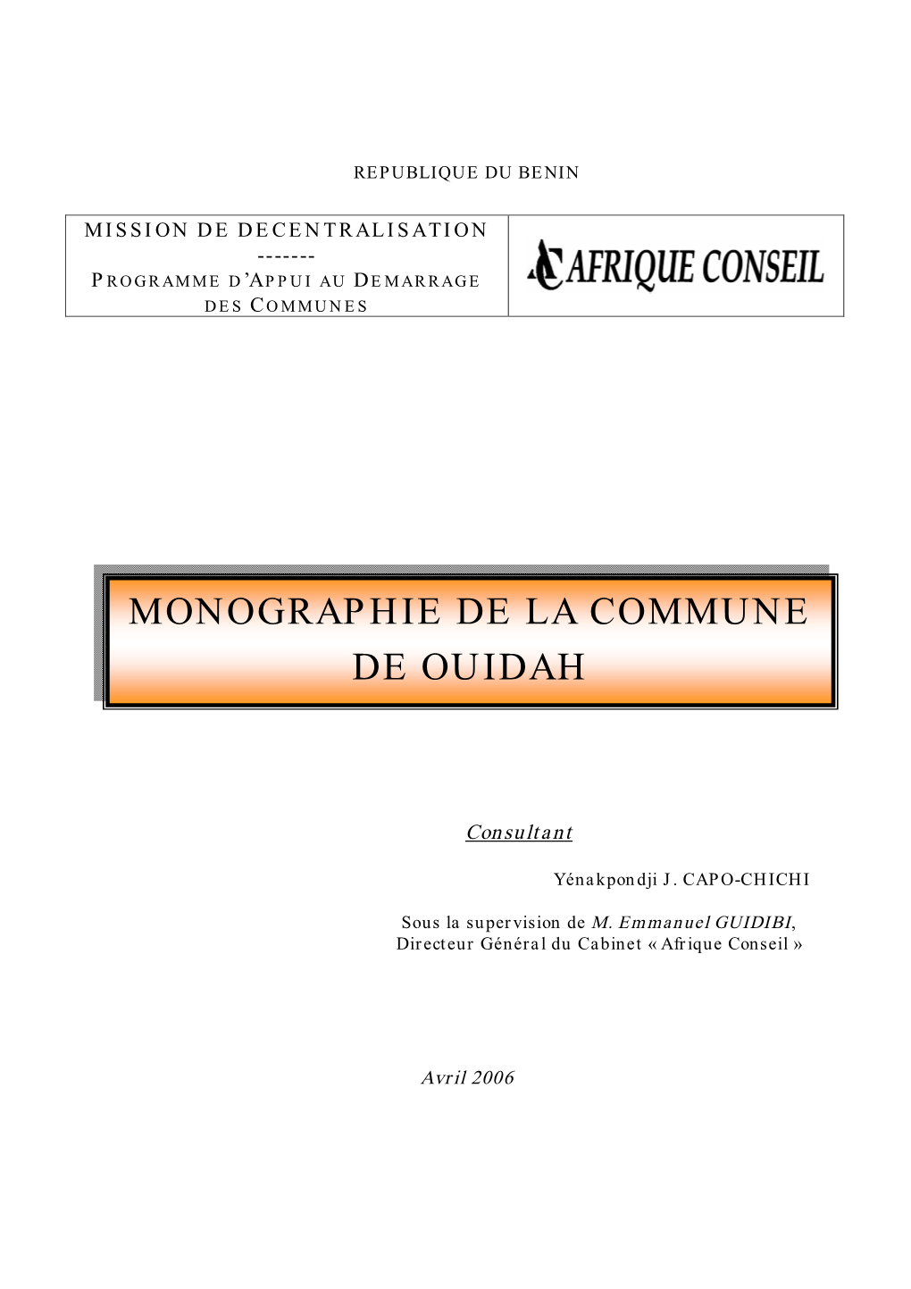 Monographie De La Commune De Ouidah