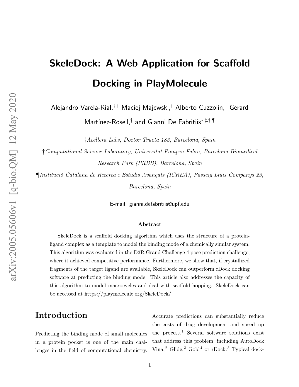 Skeledock: a Web Application for Scaffold Docking in Playmolecule