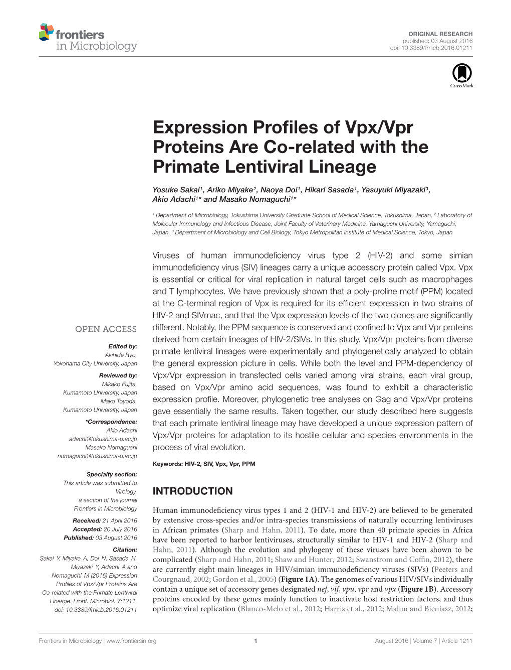 Expression Profiles of Vpx/Vpr Proteins Are Co-Related with The