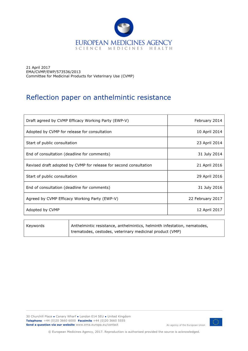 Reflection Paper on Anthelmintic Resistance