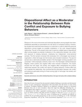 Dispositional Affect As a Moderator in the Relationship Between Role Conflict and Exposure to Bullying Behaviors