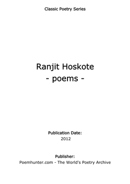 Ranjit Hoskote - Poems