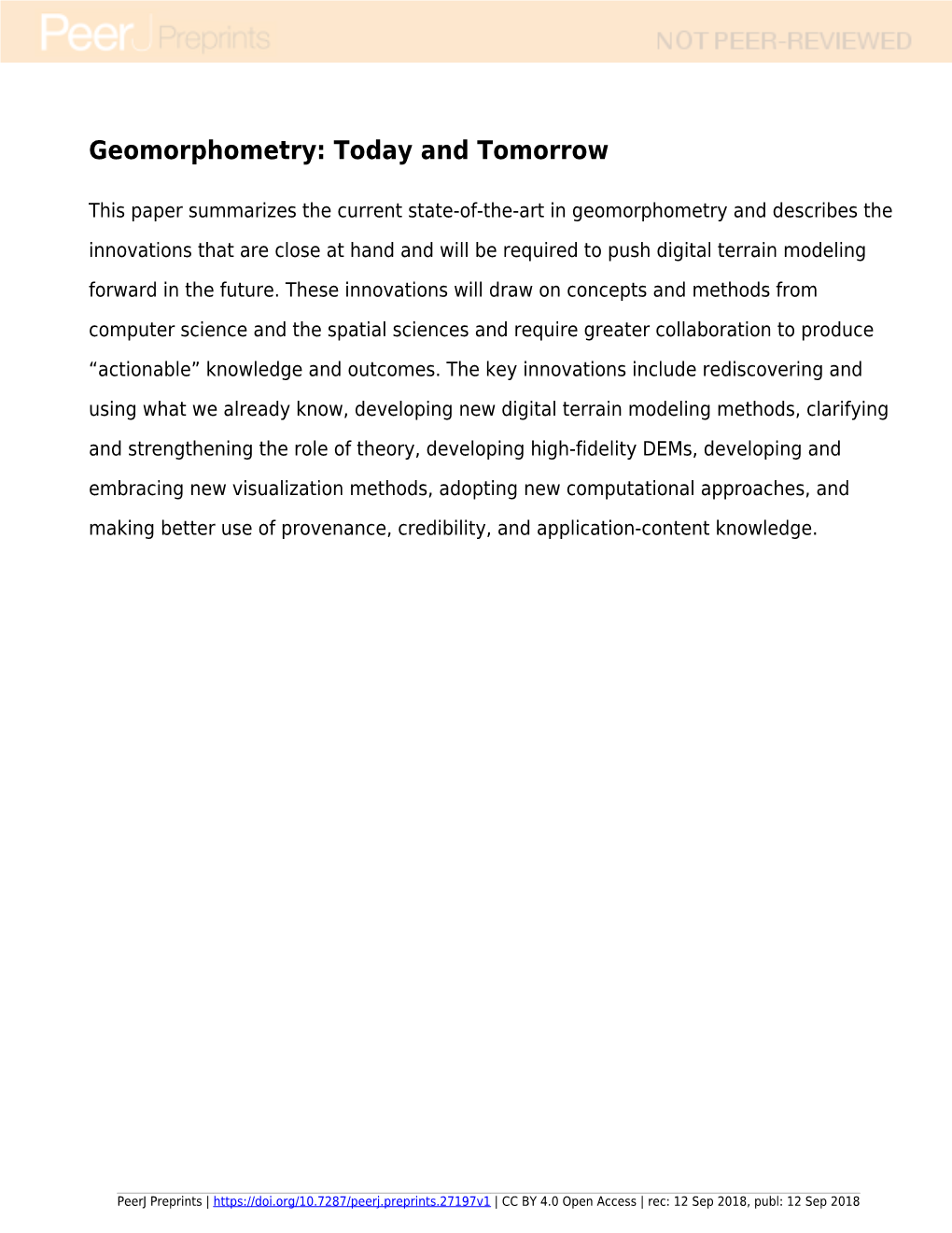 Geomorphometry: Today and Tomorrow