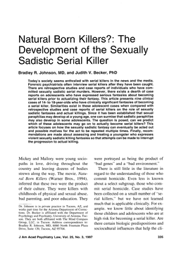 The Development of the Sexually Sadistic Serial Killer