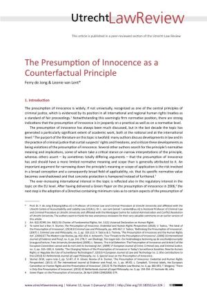 The Presumption of Innocence As a Counterfactual Principle Ferry De Jong & Leonie Van Lent*