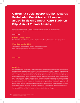 University Social Responsibility Towards Sustainable Coexistence of Humans and Animals on Campus: Case Study on Bilgi Animal Friends Society