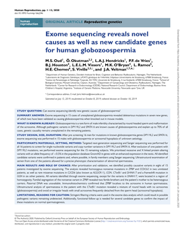 Exome Sequencing Reveals Novel Causes As Well As New Candidate Genes for Human Globozoospermia