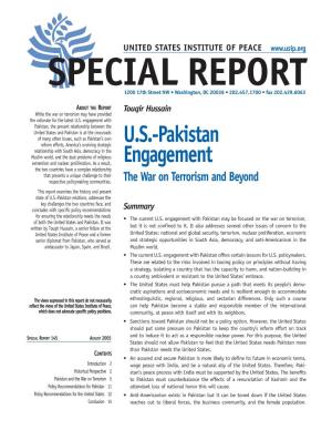 U.S.-Pakistan Engagement: the War on Terrorism and Beyond