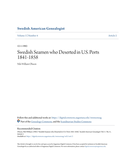 Swedish Seamen Who Deserted in U.S. Ports 1841-1858 Nils William Olsson