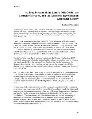 Nils Collin, the Church of Sweden, and the American Revolution in Gloucester County