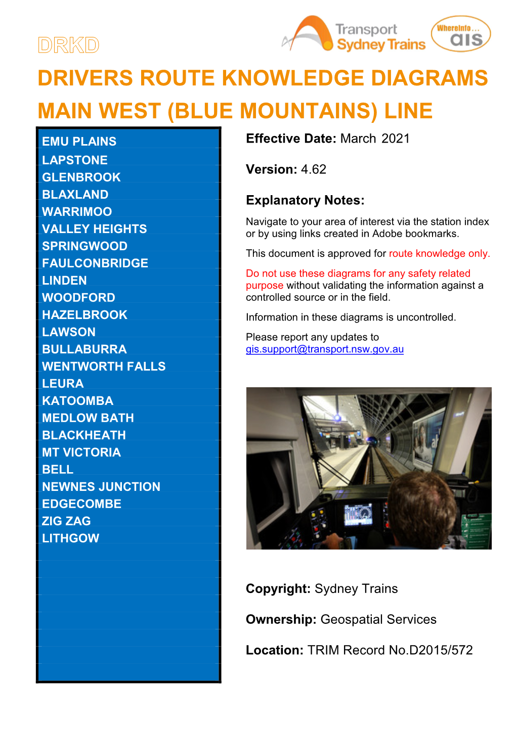 Drkd Drivers Route Knowledge Diagrams Main West (Blue Mountains) Line