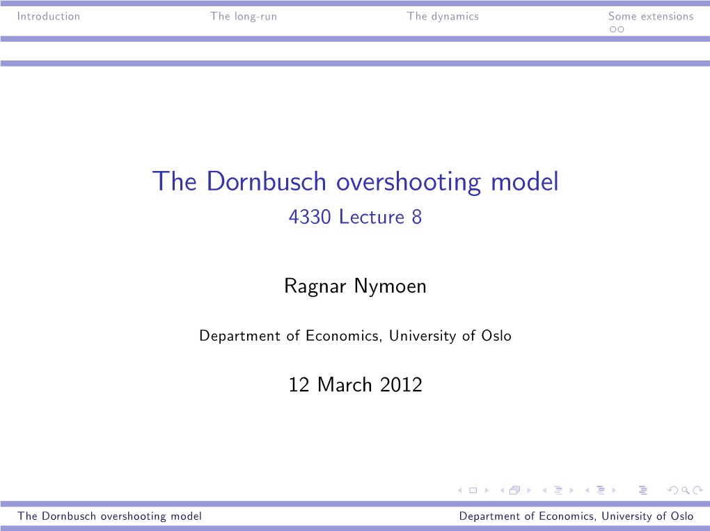 The Dornbusch Overshooting Model 4330 Lecture 8