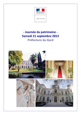 Journée Du Patrimoine - Samedi 21 Septembre 2013 Préfecture Du Gard Contenu Du Dossier