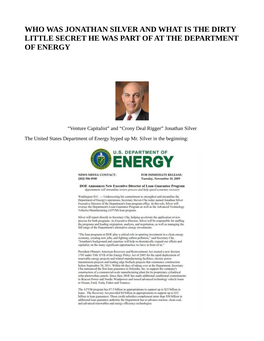 Who Was Jonathan Silver and What Is the Dirty Little Secret He Was Part of at the Department of Energy