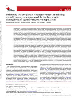 Estimating Walleye (Sander Vitreus) Movement and Fishing Mortality Using State-Space Models: Implications for Management of Spat