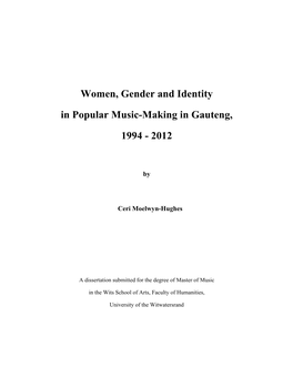 Women, Gender and Identity in Popular Music-Making in Gauteng