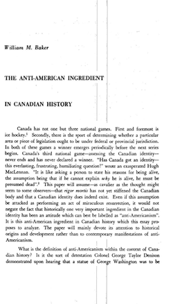 The Anti-American Ingredient in Canadian History