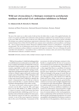 Wild Oat (Avena Fatua L.) Biotypes Resistant to Acetolactate Synthase and Acetyl-Coa Carboxylase Inhibitors in Poland