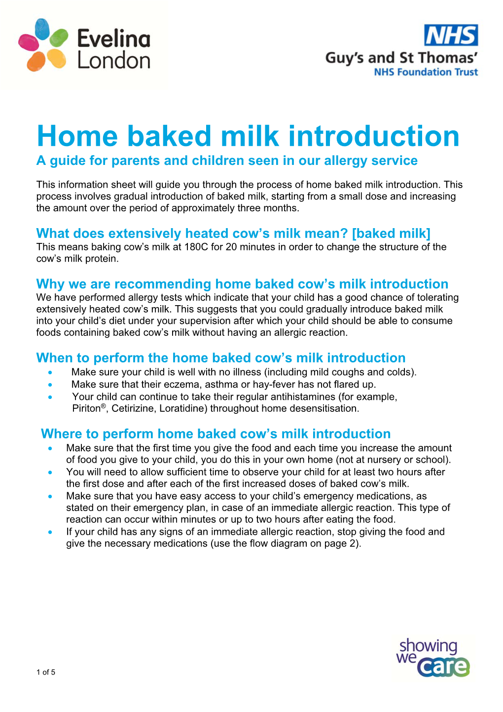 Home Baked Milk Introduction a Guide for Parents and Children Seen in Our Allergy Service