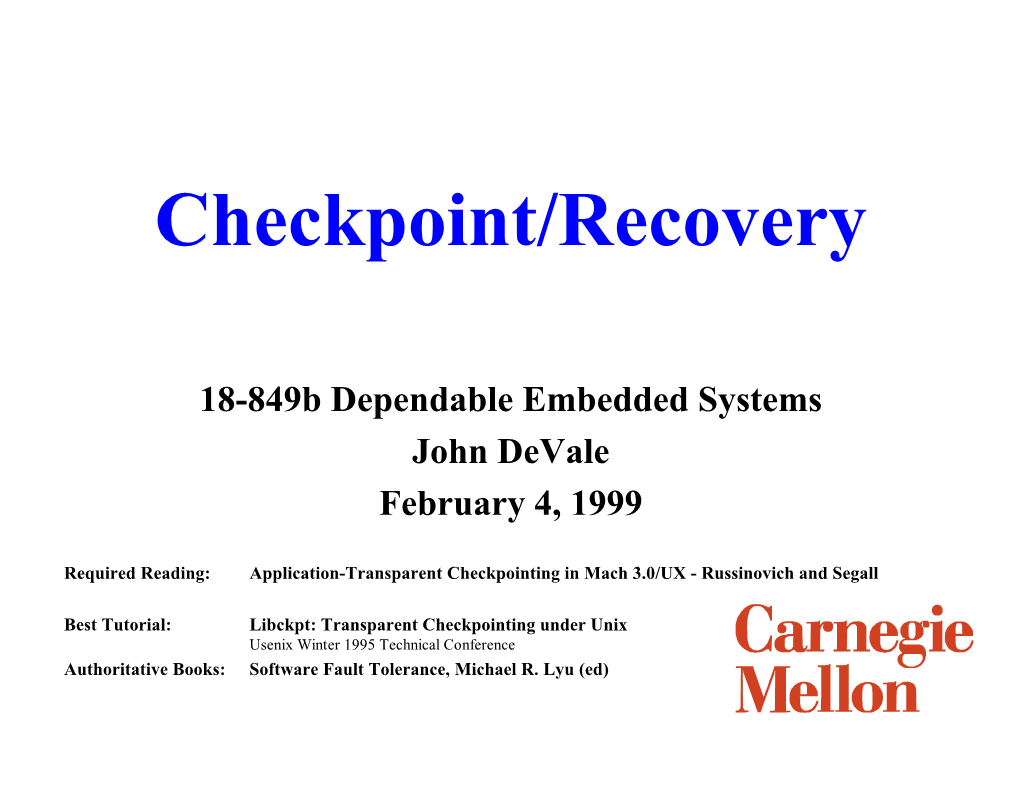 Checkpoint/Recovery