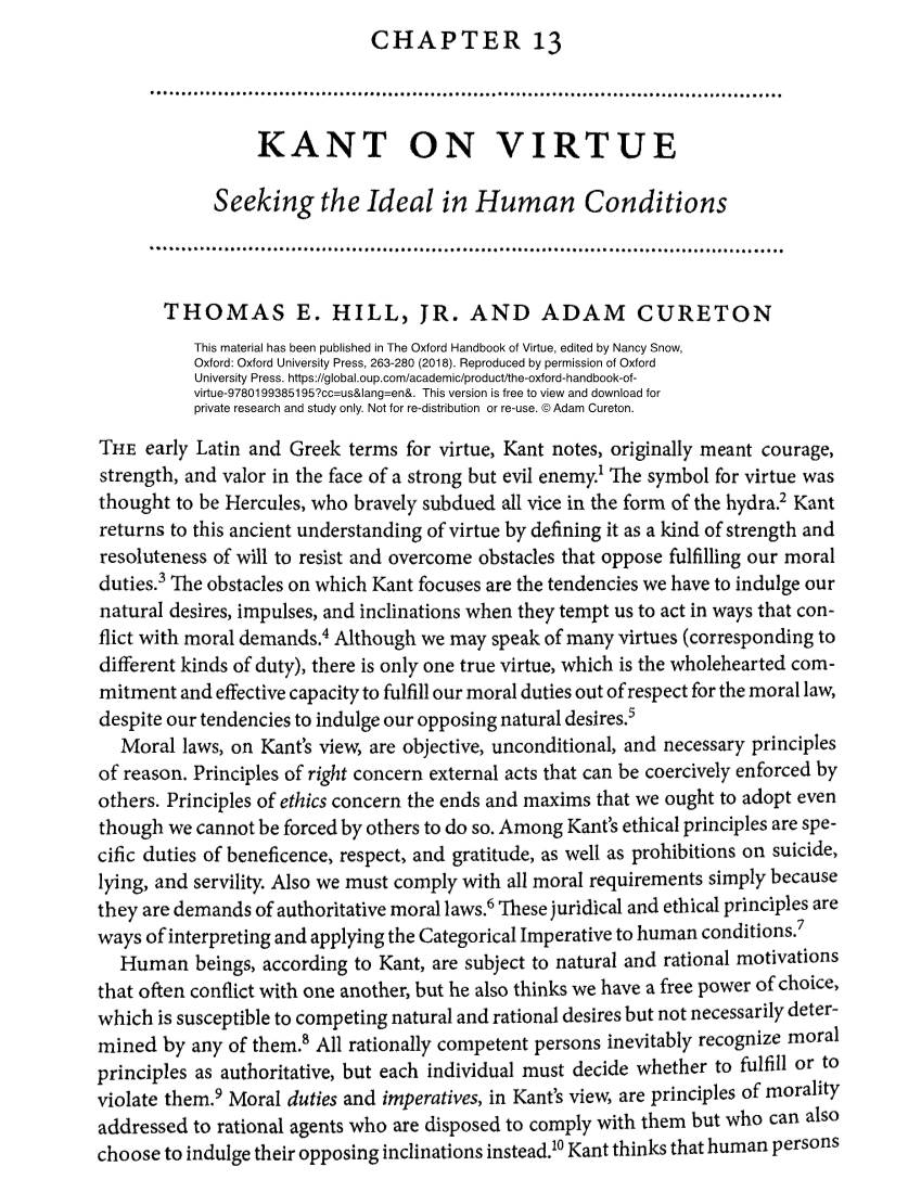 KANT on VIRTUE Seeking the Ideal in Human Conditions