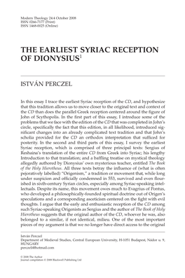 The Earliest Syriac Reception of Dionysius1