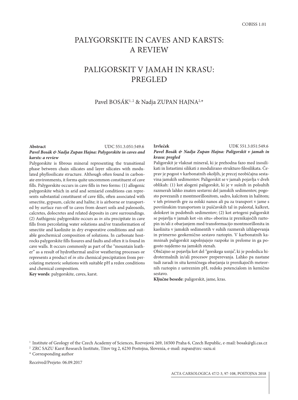 Palygorskite in Caves and Karsts: a Review
