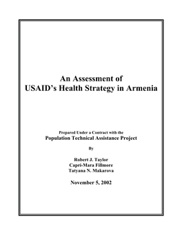 An Assessment of USAID's Health Strategy in Armenia
