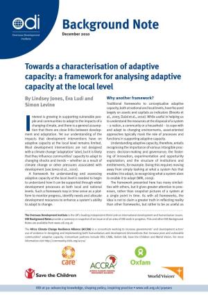 A Framework for Analysing Adaptive Capacity at the Local Level
