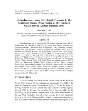 Hydrodynamics Along Meridional Transects in the Southwest Indian Ocean Sector of the Southern Ocean During Austral Summer 2007