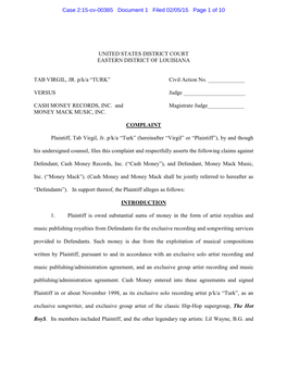 Doc 1-0 Pltf – Complaint 02-05-15