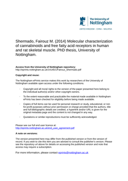 Shermado, Fairouz M. (2014) Molecular Characterization of Cannabinoids and Free Fatty Acid Receptors in Human and Rat Skeletal Muscle